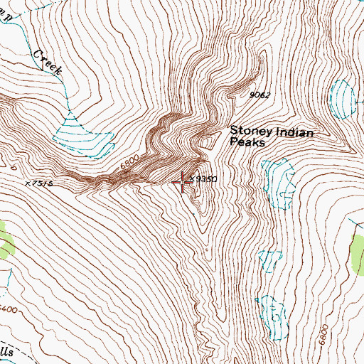 Topographic Map of Stoney Indian Peaks, MT
