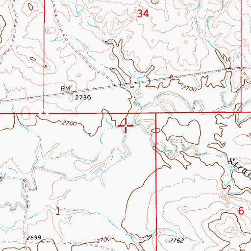 Topographic Map of Straight Creek, MT