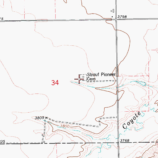 Topographic Map of Strouf Pioneer Cemetery, MT