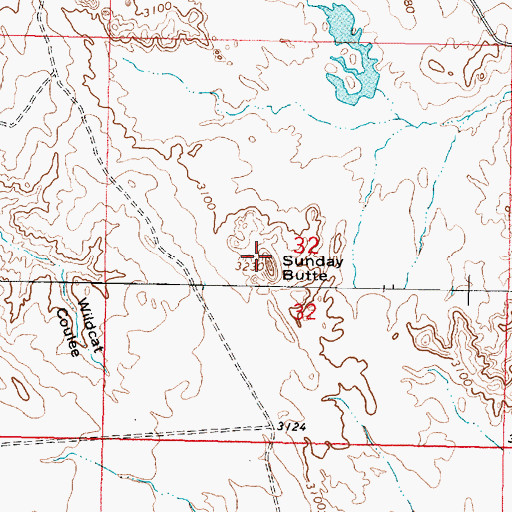 Topographic Map of Sunday Butte, MT