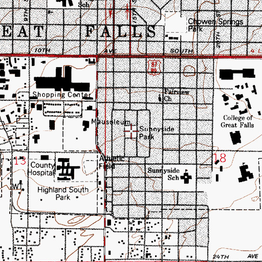 Topographic Map of Sunnyside Park, MT