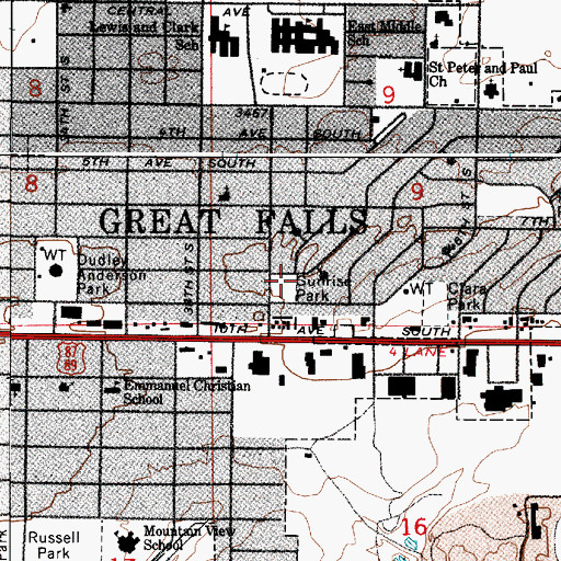 Topographic Map of Sunrise Park, MT