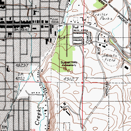 Topographic Map of Sunset Hills Cemetery, MT
