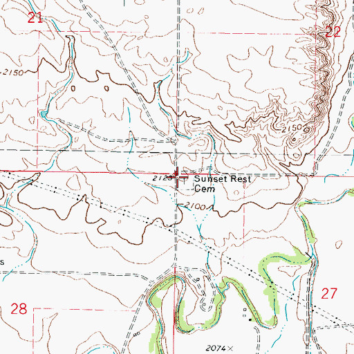 Topographic Map of Sunset Rest Cemetery, MT