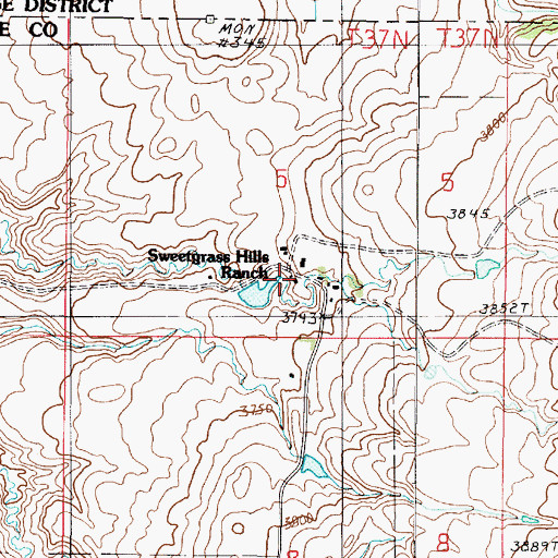 Topographic Map of Sweetgrass Hills Ranch, MT