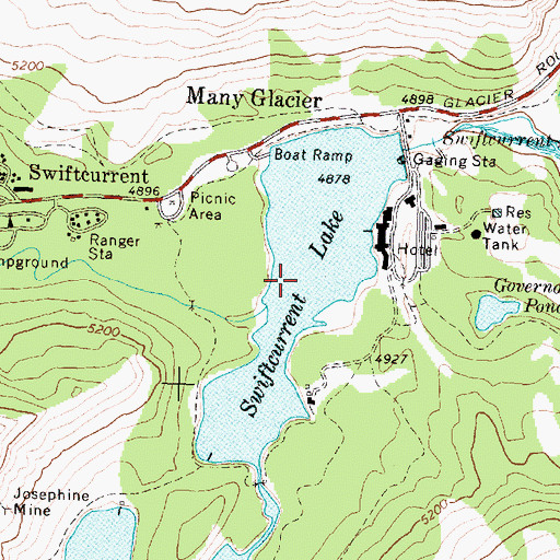 Topographic Map of Swiftcurrent Lake, MT
