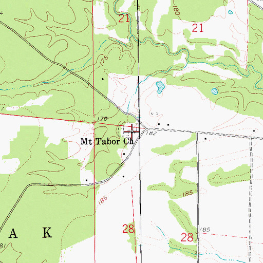 Topographic Map of Mount Tabor United Methodist Church, AR