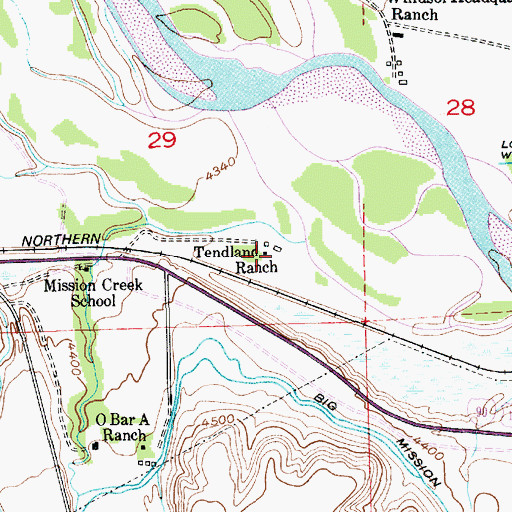 Topographic Map of Tendland Ranch, MT