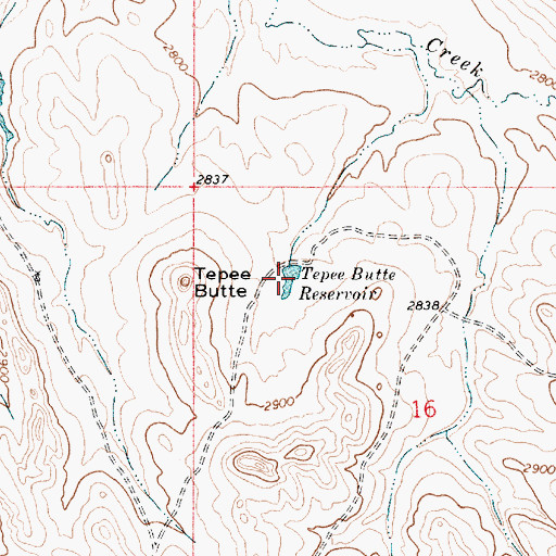 Topographic Map of Tepee Butte Reservoir, MT