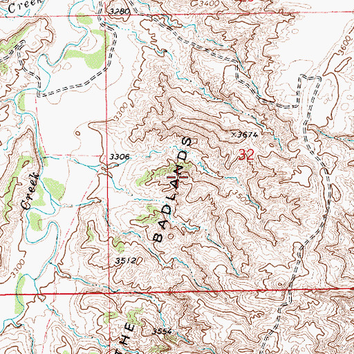 Topographic Map of The Badlands, MT