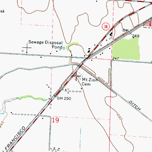 Topographic Map of Mount Zion Cemetery, AR