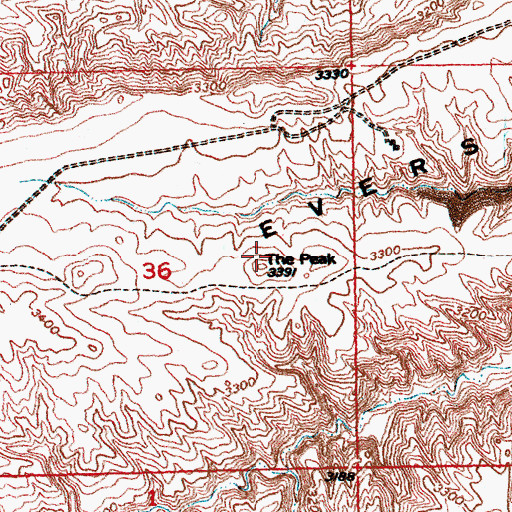 Topographic Map of The Peak, MT