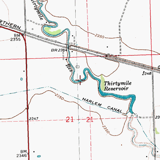 Topographic Map of Thirtymile Reservoir, MT