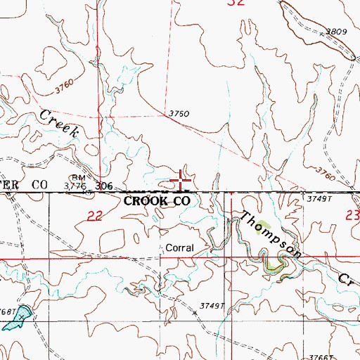 Topographic Map of Thompson Creek, MT