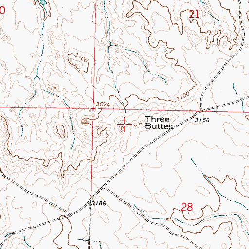 Topographic Map of Three Buttes, MT