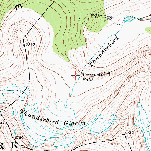Topographic Map of Thunderbird Falls, MT