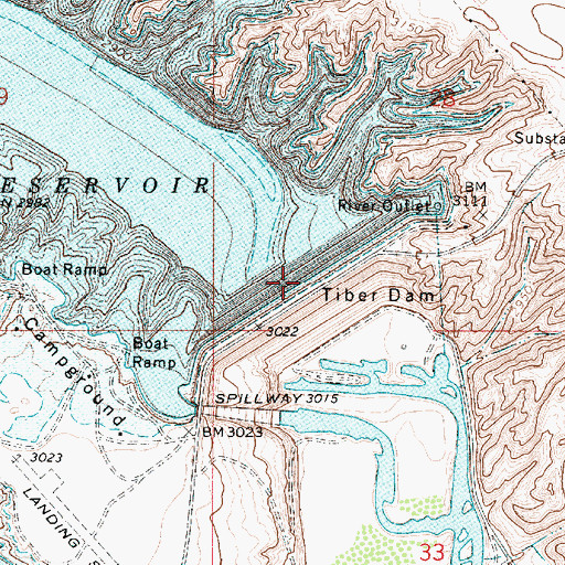 Topographic Map of Tiber Dam, MT