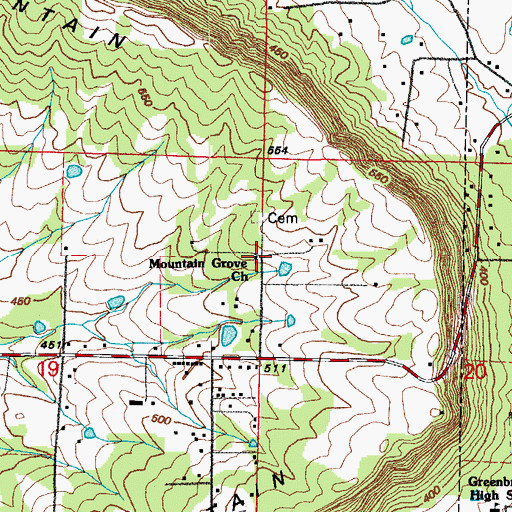 Topographic Map of Mountain Grove Baptist Church, AR