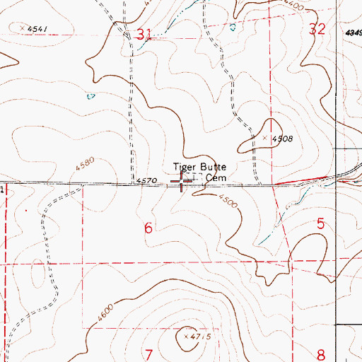 Topographic Map of Tiger Butte Cemetery, MT