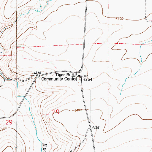 Topographic Map of Tiger Butte Community Center, MT