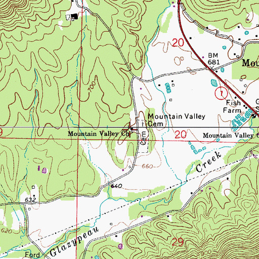 Topographic Map of Mountain Valley Baptist Church, AR