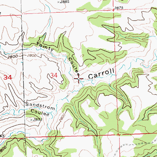 Topographic Map of Tomty Coulee, MT