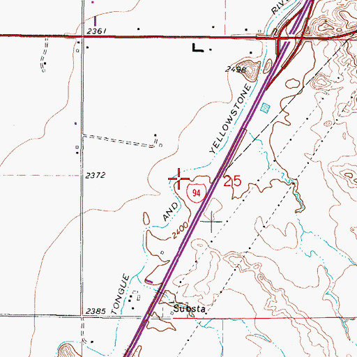 Topographic Map of Tongue and Yellowstone River Irrigation District Canal, MT