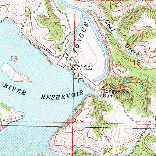 Topographic Map of Tongue River Dam, MT
