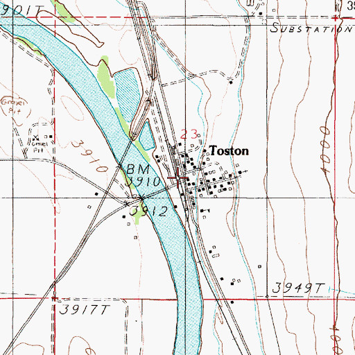 Topographic Map of Toston, MT