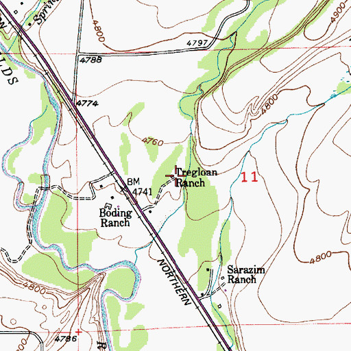 Topographic Map of Tregloan Ranch, MT