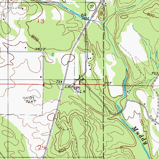 Topographic Map of Muddy Creek Church of God, AR