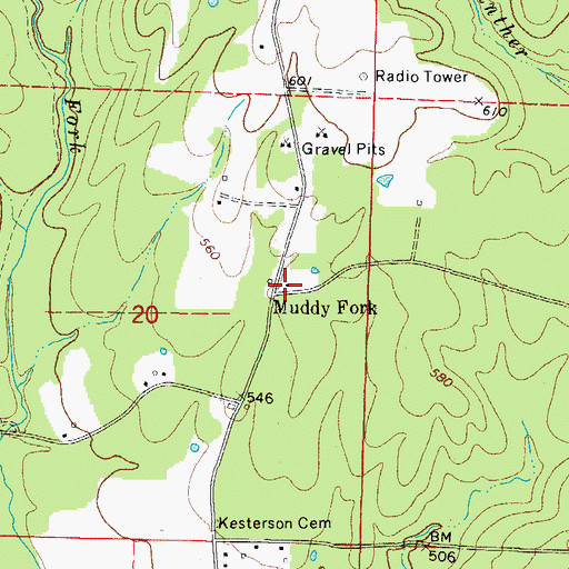 Topographic Map of Muddy Fork, AR