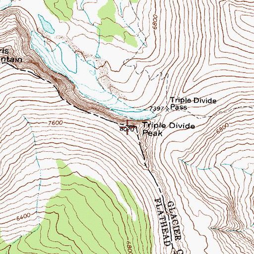 Topographic Map of Triple Divide Peak, MT