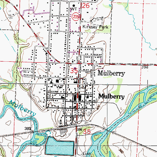 Topographic Map of Mulberry, AR