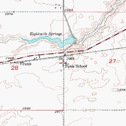 Topographic Map of Tunis School (historical), MT