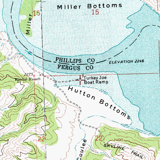 Topographic Map of Turkey Joe Boat Ramp, MT