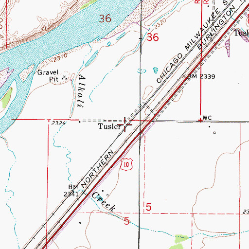 Topographic Map of Tusler, MT