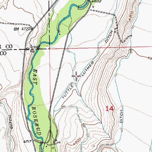 Topographic Map of Tuttle Luther Ditch, MT