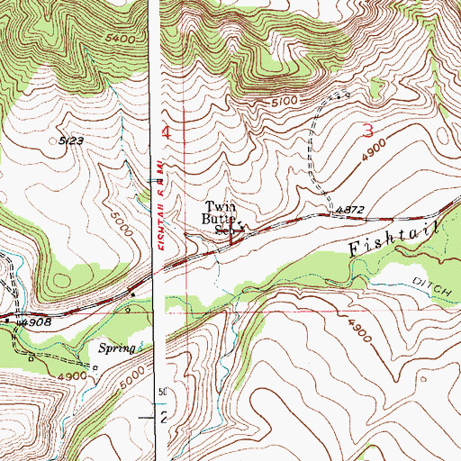 Topographic Map of Twin Butte School (historical), MT