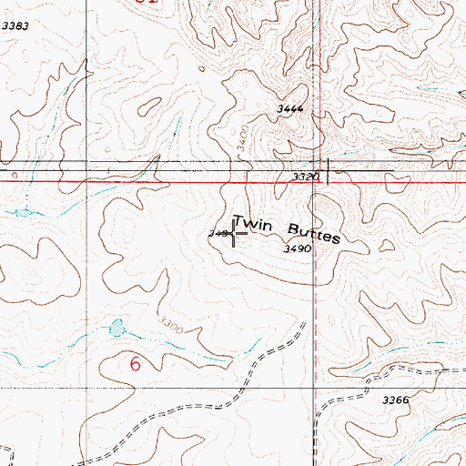 Topographic Map of Twin Buttes, MT