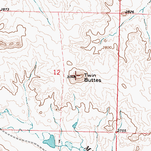 Topographic Map of Twin Buttes, MT