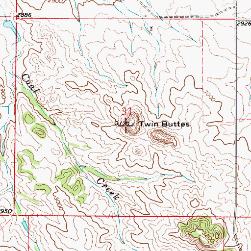 Topographic Map of Twin Buttes, MT