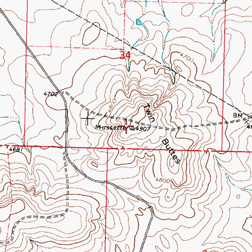 Topographic Map of Twin Buttes, MT