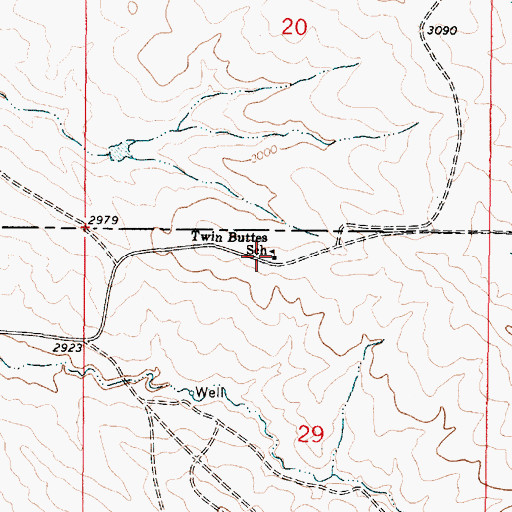 Topographic Map of Twin Buttes School, MT
