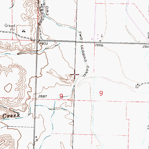 Topographic Map of Two Leggins Canal, MT