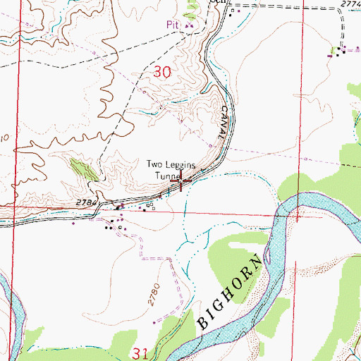 Topographic Map of Two Leggins Tunnel, MT
