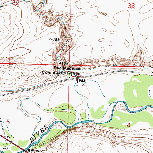 Topographic Map of Two Medicine Community Center, MT