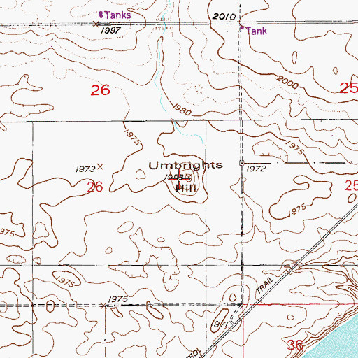 Topographic Map of Umbrights Hill, MT