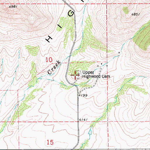 Topographic Map of Upper Highwood Cemetery, MT