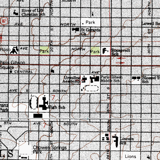 Topographic Map of Ursuline Academy, MT